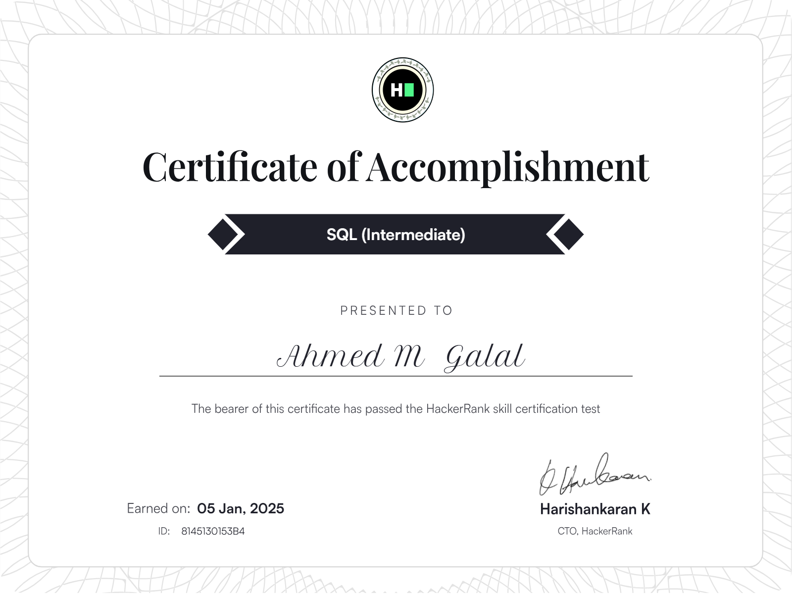 SQL (Intermediate) Certificate